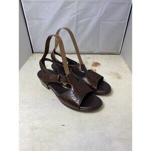 SAS Suntimer Sandals Women's 9N Narrow Brown Leather Croc Comfort Block Heel